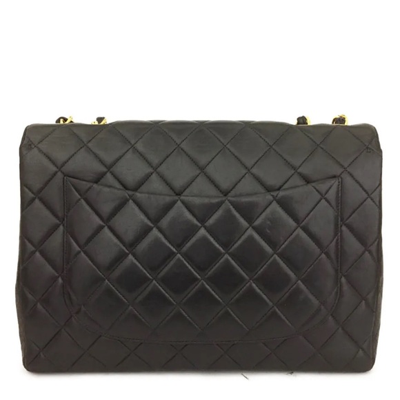 CHANEL Classic Black Leather Jumbo 30 / 24k Gold Chain Flap Bag +Card/Duster + - Picture 11 of 12